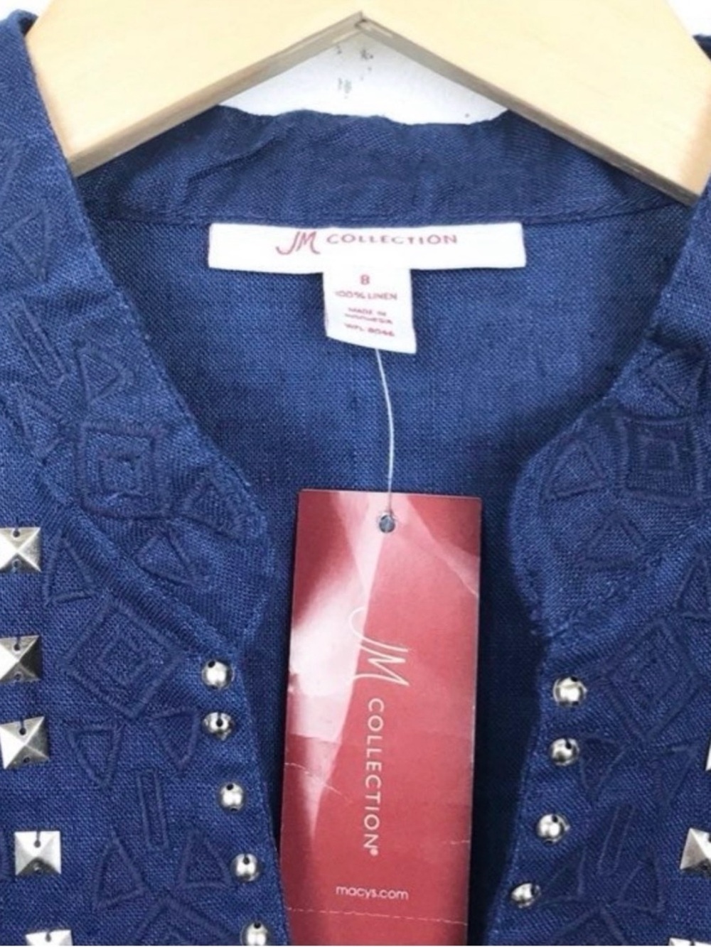 JM Collection Navy Embellished Linen Tunic - Picture 5 of 10